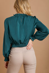 Umgee Women's Elegant Frill Tied Hem Long Sleeve Blouse - Fashionable & Versatile
